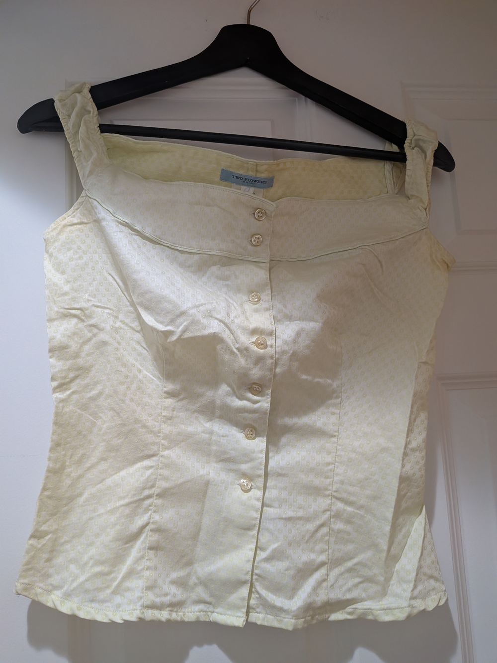 Two Flowers Off the Shoulder jacquard Button down blouse